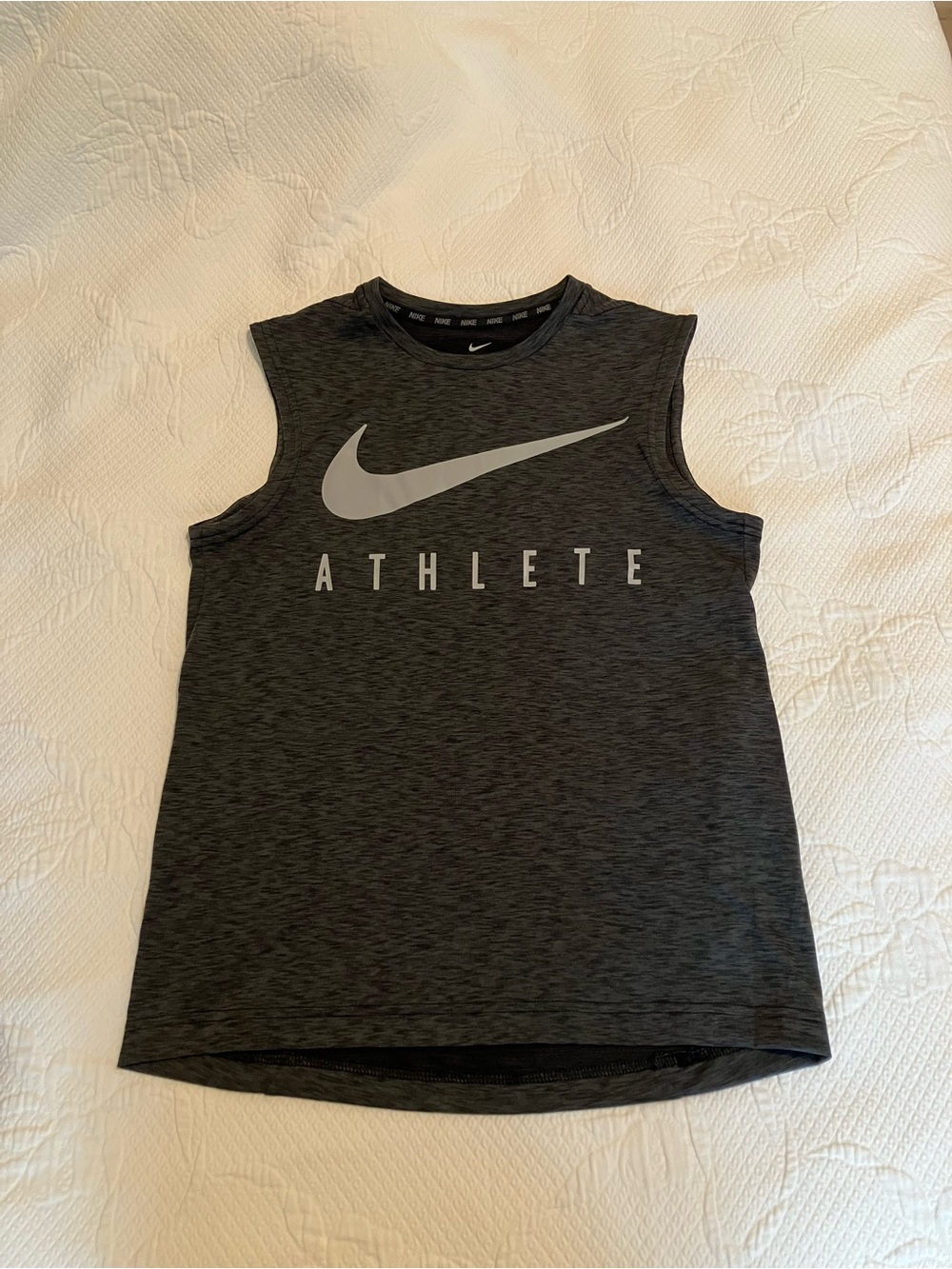Nike Dark Heather Gray Muscle Tank with Swoosh and ATHLETE Print